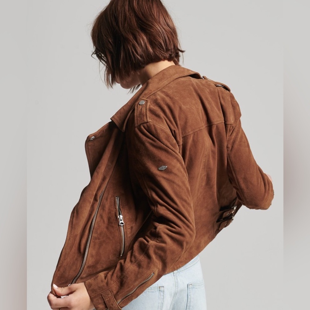 THREAD AND SUPPLY Tan Asymmetrical Zip Up Bomber Moto Jacket Size: Small
